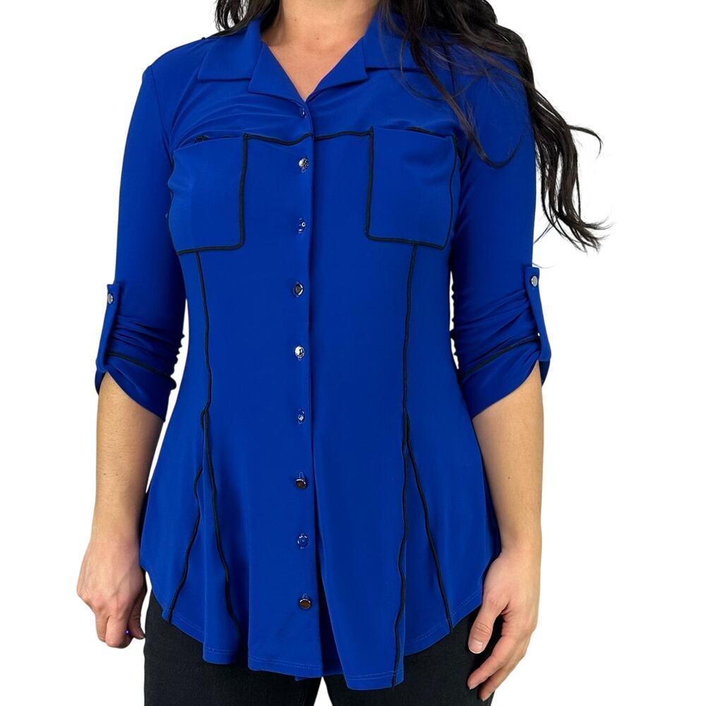 Joseph Ribkoff Royal Blue Roll Tab Sleeve Button Tunic